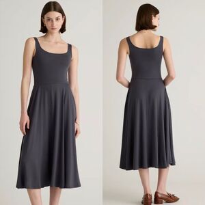 NWOT Quince Tencel Jersey Fit & Flare Dress in Carbon Grey, Sm $98 A18